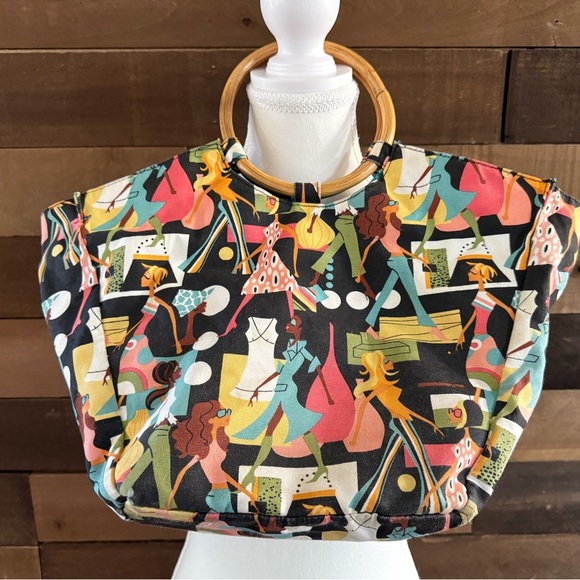 Colorful Abstract Women's Bag with Bamboo Handles - Picture 1 of 4